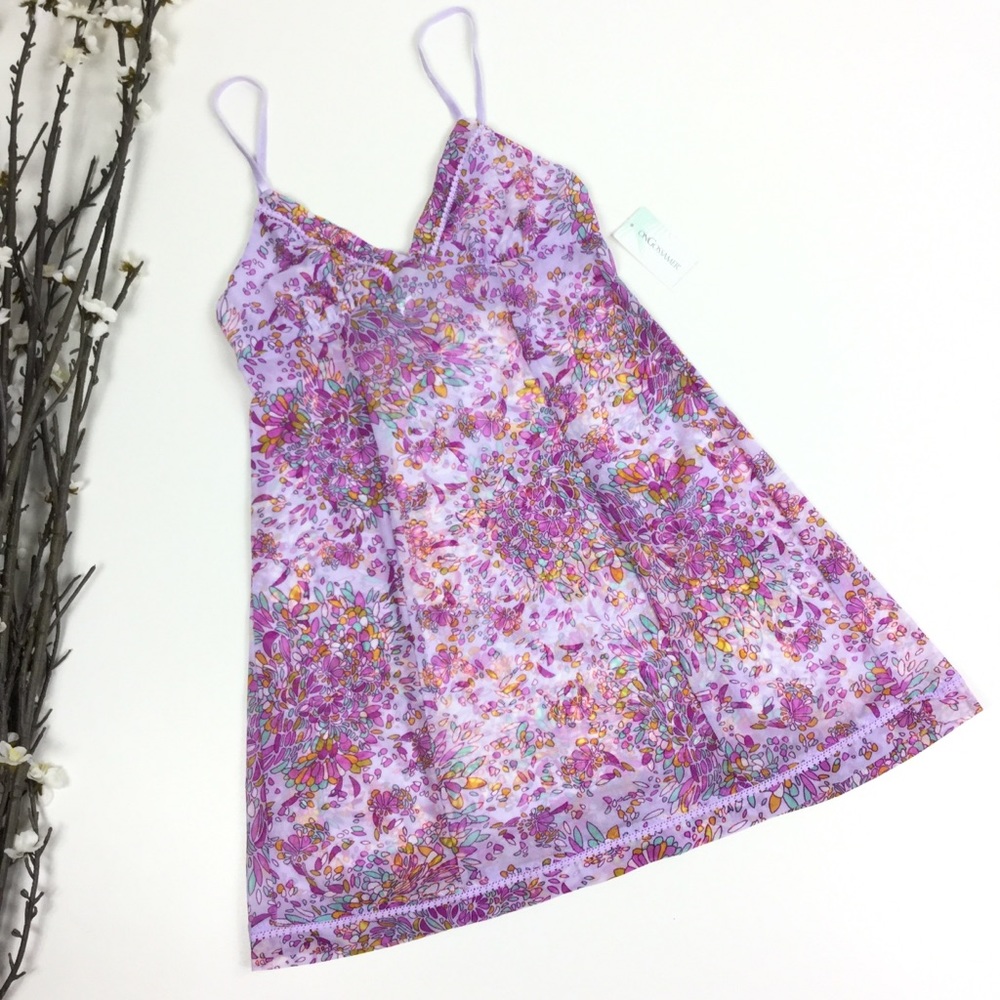 Pink Purple Pink Floral Stretch Mesh Nightgown
